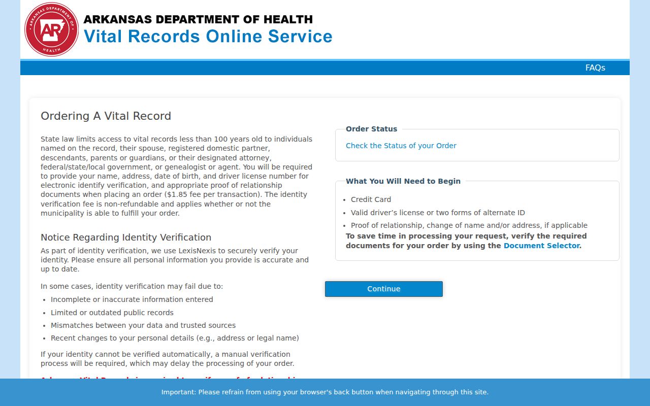 Arkansas vital records online ordering wizard for Jonesboro certificate requests