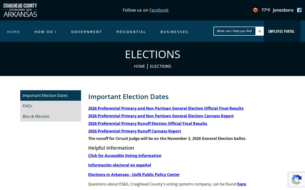 Jonesboro voter registration records Craighead County elections page