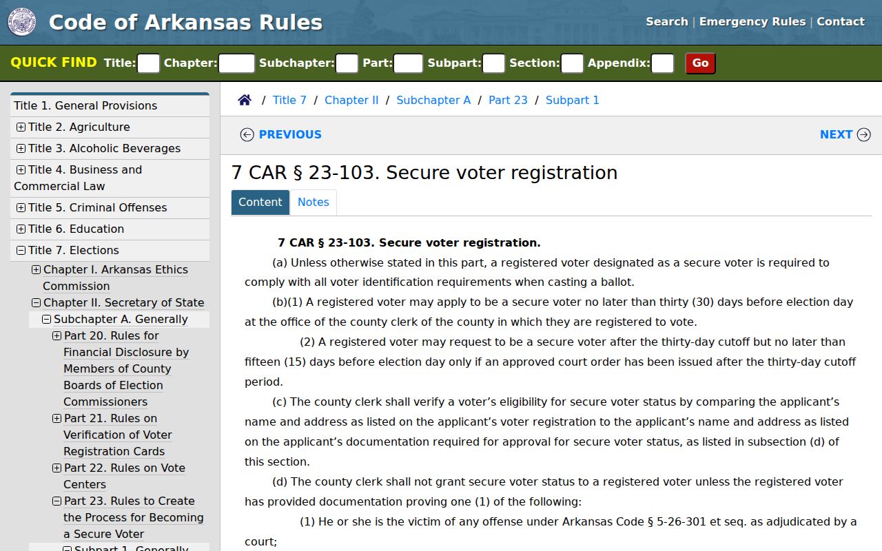 Jonesboro voter registration records Arkansas secure voter rule